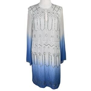 Belle Badgley Mischka Women’s Viscose Ombré Beaded Cocktail Party Dress size 10